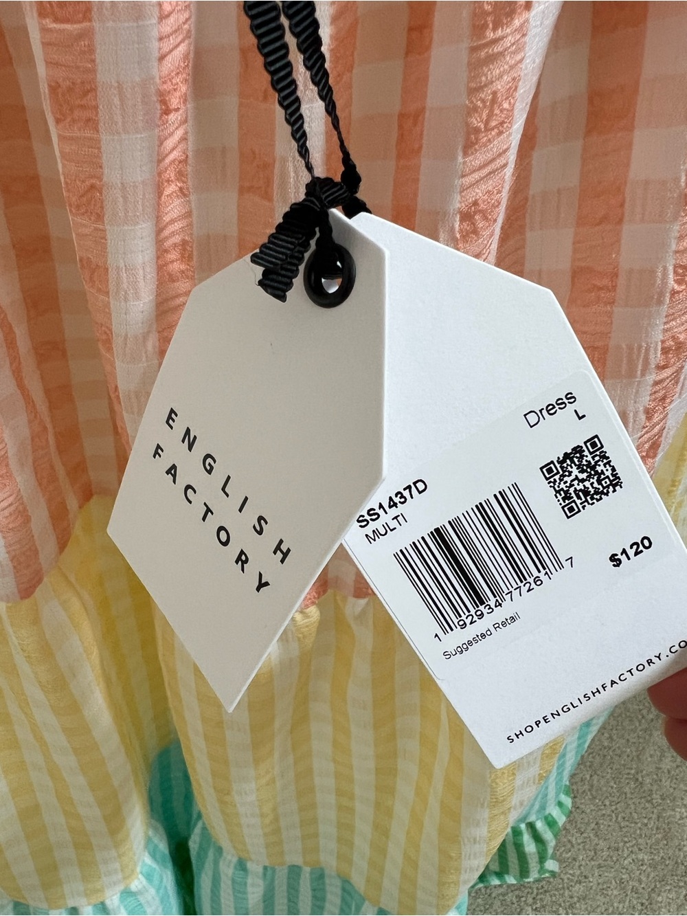NWT English Factory Gingham Tiered Maxi Dress - Peach, Yellow, Aqua, Green - Picture 5 of 7
